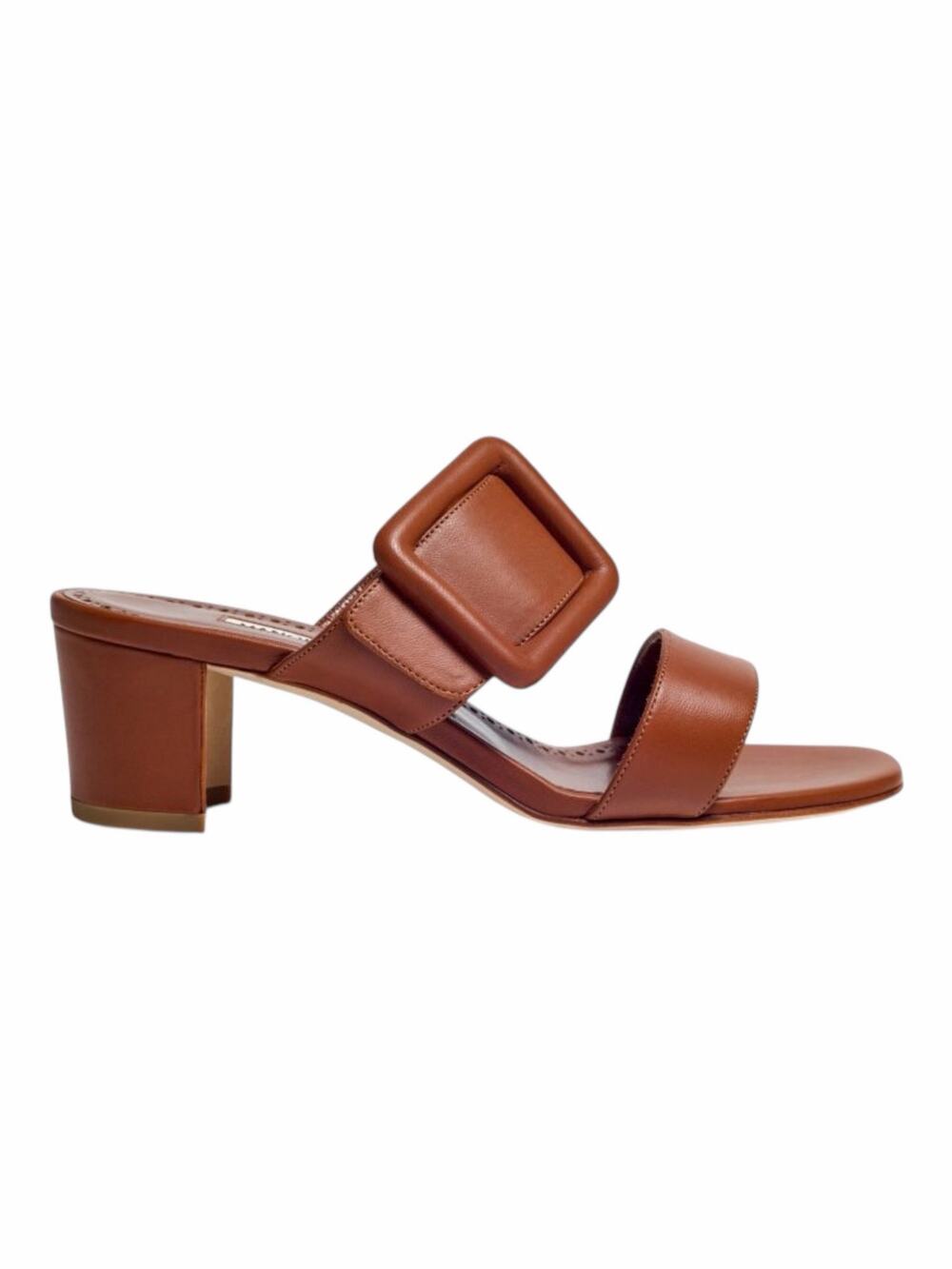 Manolo Blahnik Titubanew Leather Open Toe Mule Sandal Brown Size 37